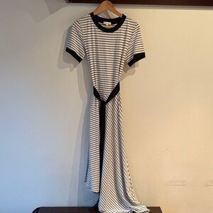 Stellah Ringer Tshirt Asymmetrical Hem Striped Dress, Black/White,Cotton, Size M